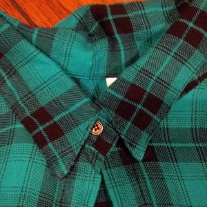 EUC Teal/black plaid button down shirt XXL Nobo