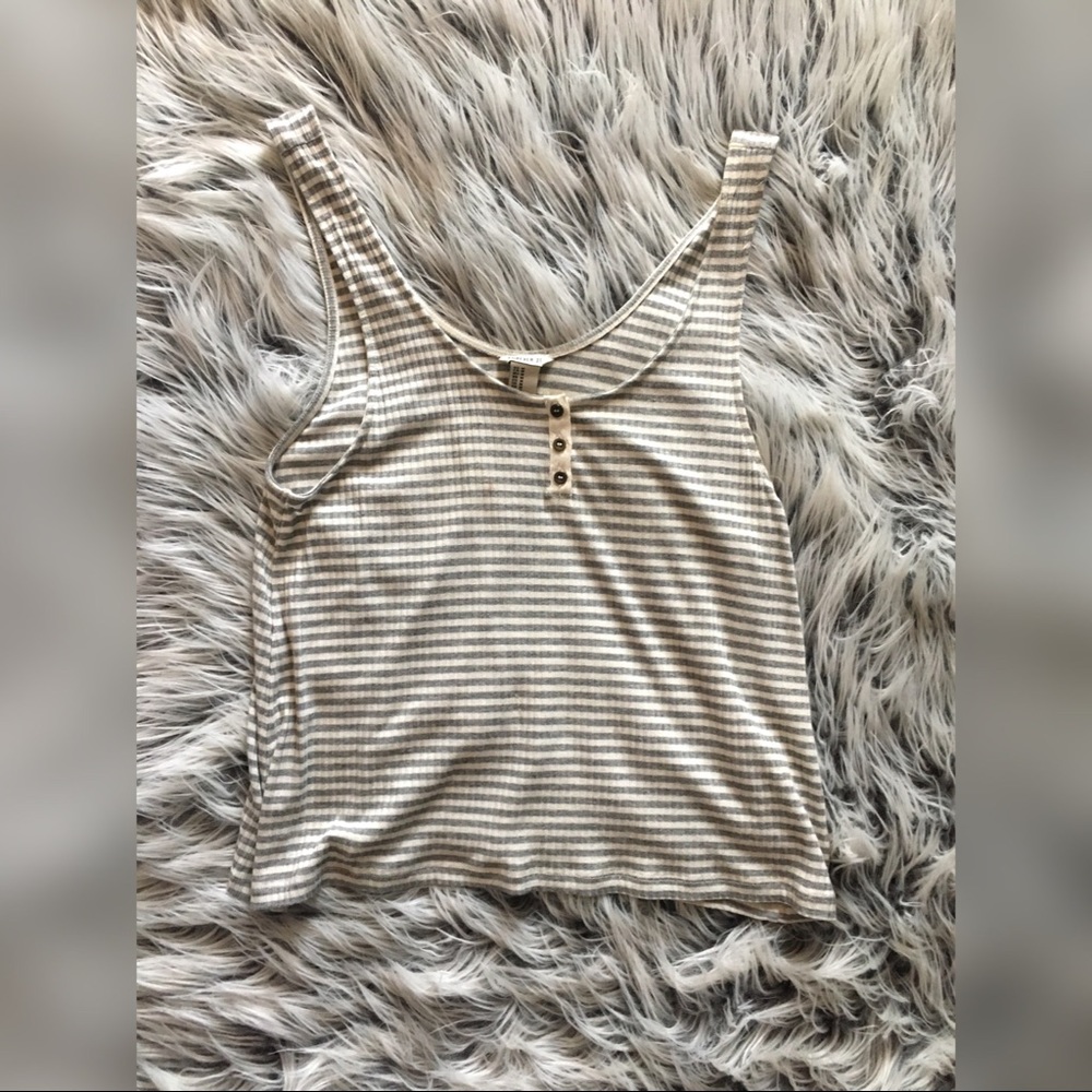 Grey and Ivory Striped Crop Top wth Snap Buttons