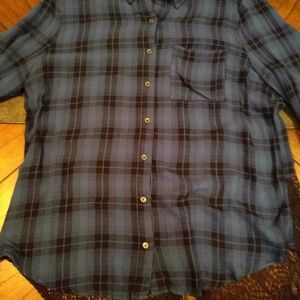 EUC XXL button down blue/black plaid NoBo