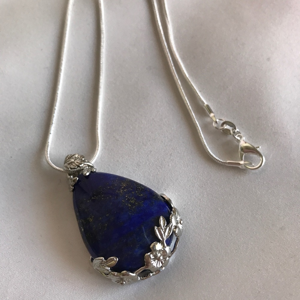 925 Silver with Blue & Gold Lapis Pendant Necklace