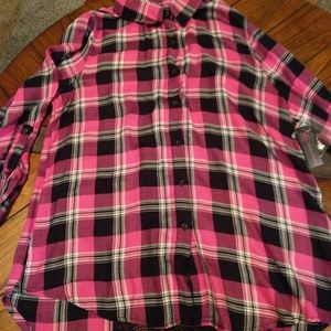 BNWT NoBo button down pink/white/black plaid sz L