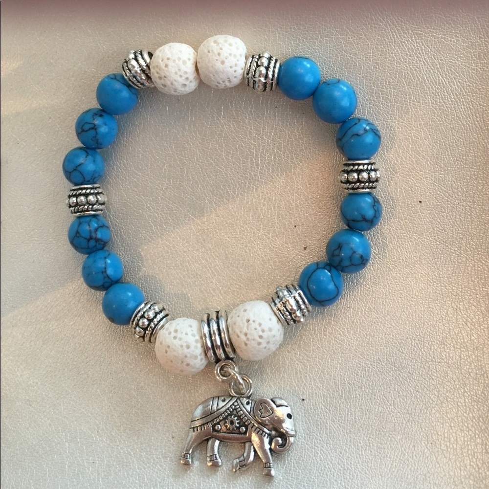 Blue Howlite Boho, Elephant Diffuser Bracelet