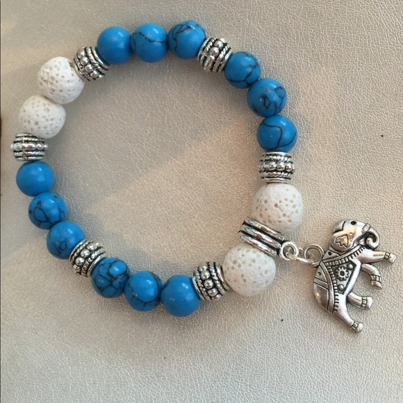 Blue Howlite Boho, Elephant Diffuser Bracelet - Picture 2 of 4