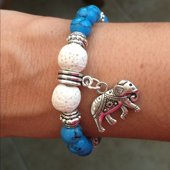 Blue Howlite Boho, Elephant Diffuser Bracelet - Picture 3 of 4