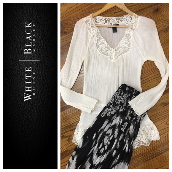 White House Black Market Tops - GUC WHBM WHITE LACE PEASANT TOP