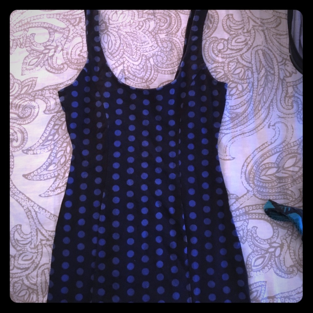 Cute stretchy navy blue polka dot dress