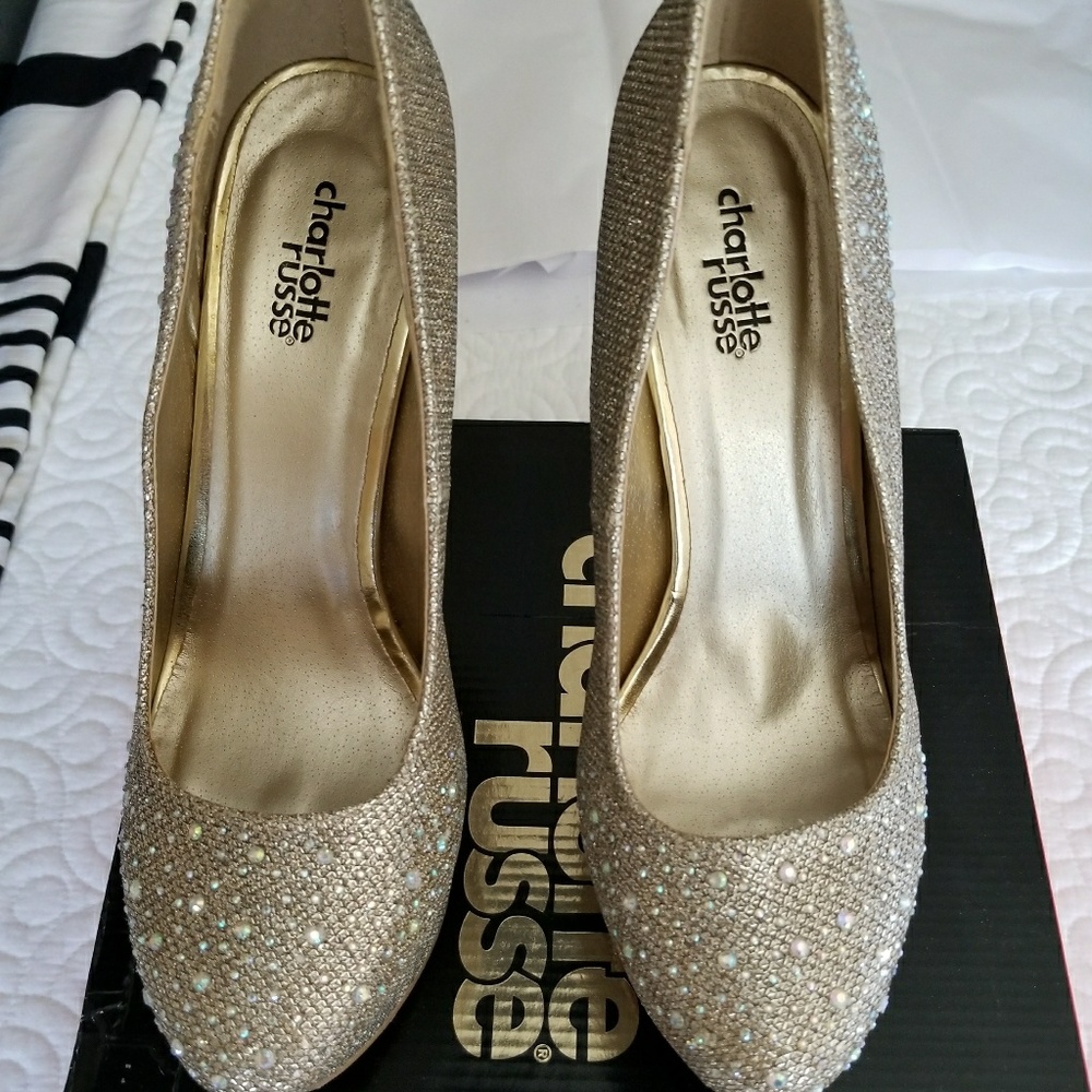 Gold sparkle platform sky high heels