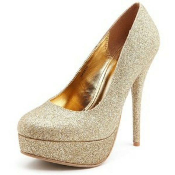 Gold sparkle platform sky high heels - Picture 3 of 8