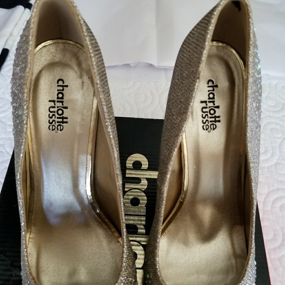 Gold sparkle platform sky high heels - Picture 6 of 8