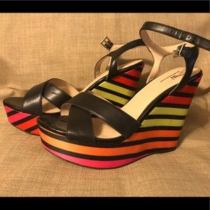 Bright Striped Wedge Sandals