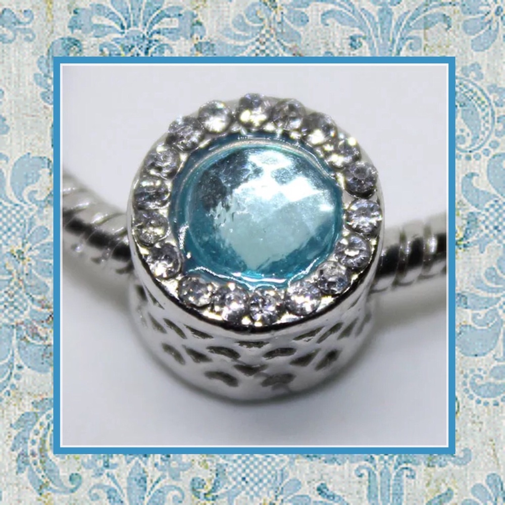🎀NEW BLUE GEM CZ BLING RHINESTONE BEAD CHARM DIY