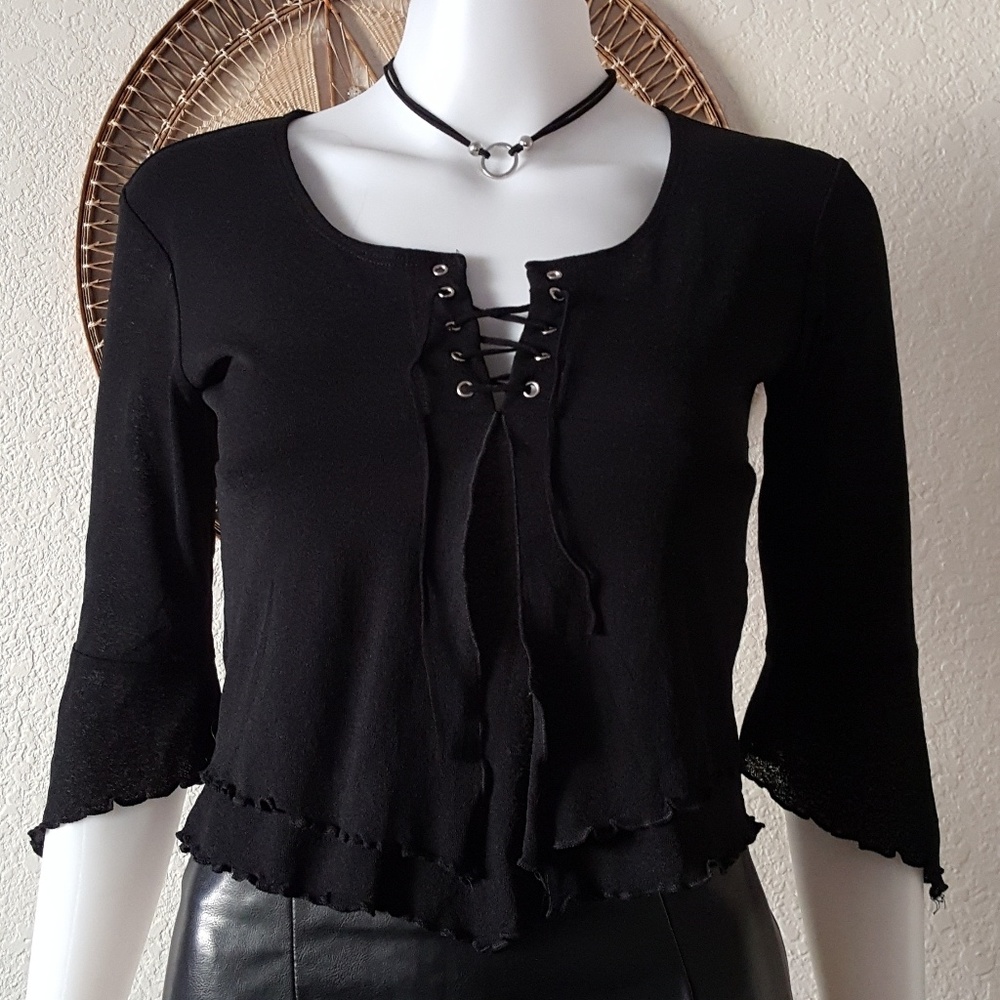 Black lace up blouse