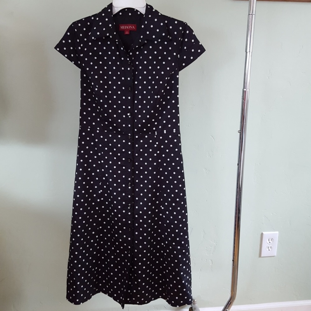 MERONA BLACK AND WHITE POLKA DOT DRESS