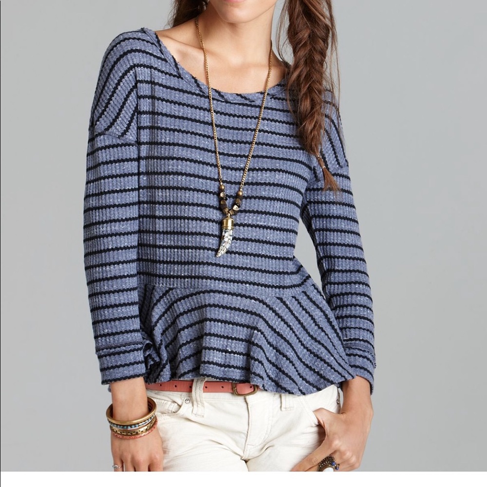 Free people peplum waffle knit long sleeve top - Picture 1 of 6