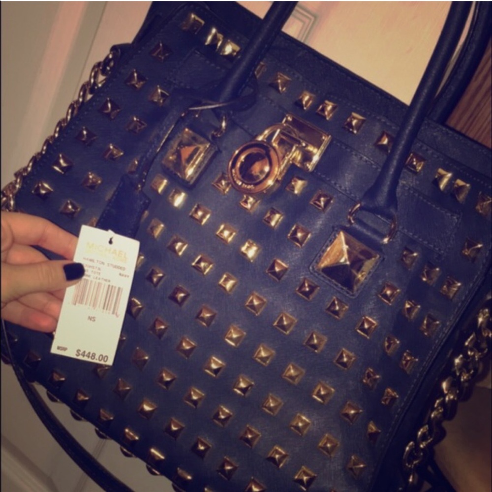 Michael Kors Large Navy Blue Studded Hamilton