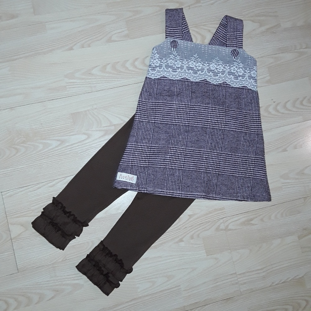 NWOT Winter 2 pcs flannel top knit leggings sz. 2