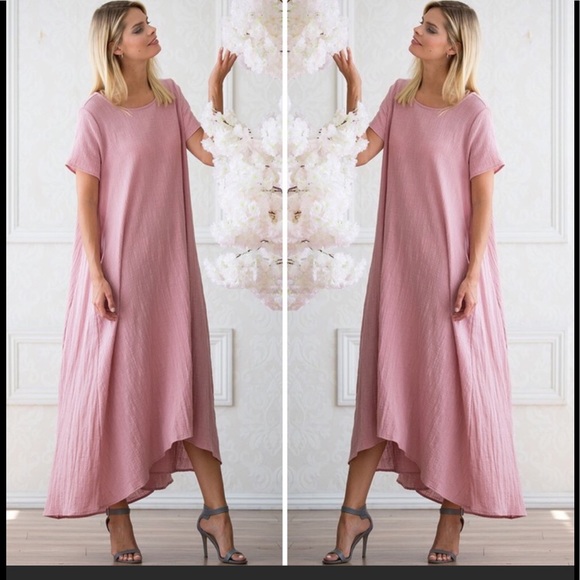 Dresses & Skirts - Dusty Rose Short Sleeve High-Low Maxi Dress