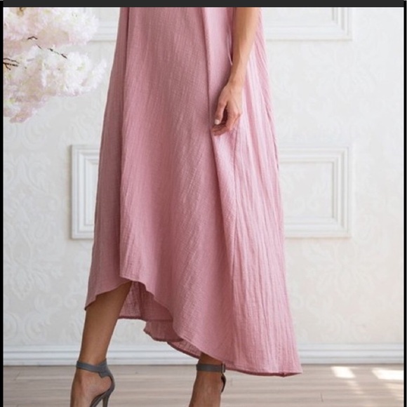 Dusty Rose Short Sleeve High-Low Maxi Dress - Picture 4 of 5