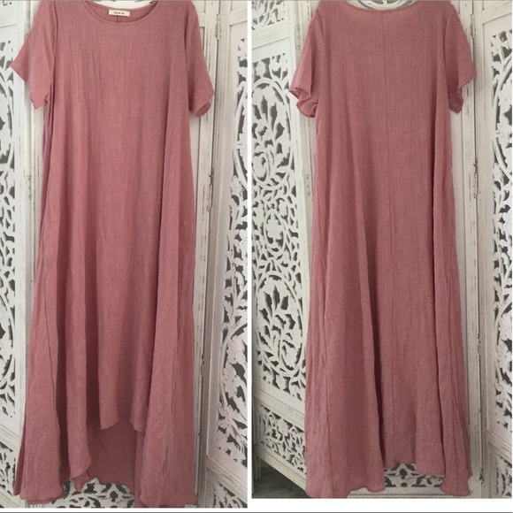 Dusty Rose Short Sleeve High-Low Maxi Dress - Picture 2 of 5