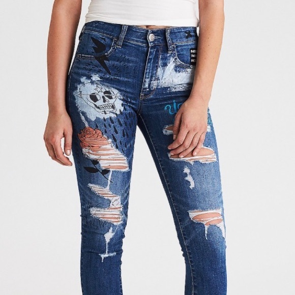 american eagle painted jeans