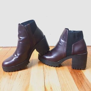 Zara Patent Burgundy Platform Chunky Heel Booties Zara Patent Burgundy Platform Chunky Heel Booties