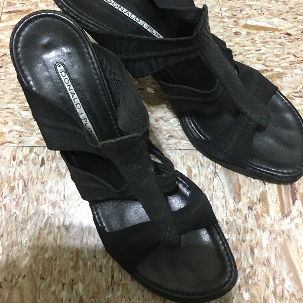 Donald Pliner mules snake heels, elastic, leather