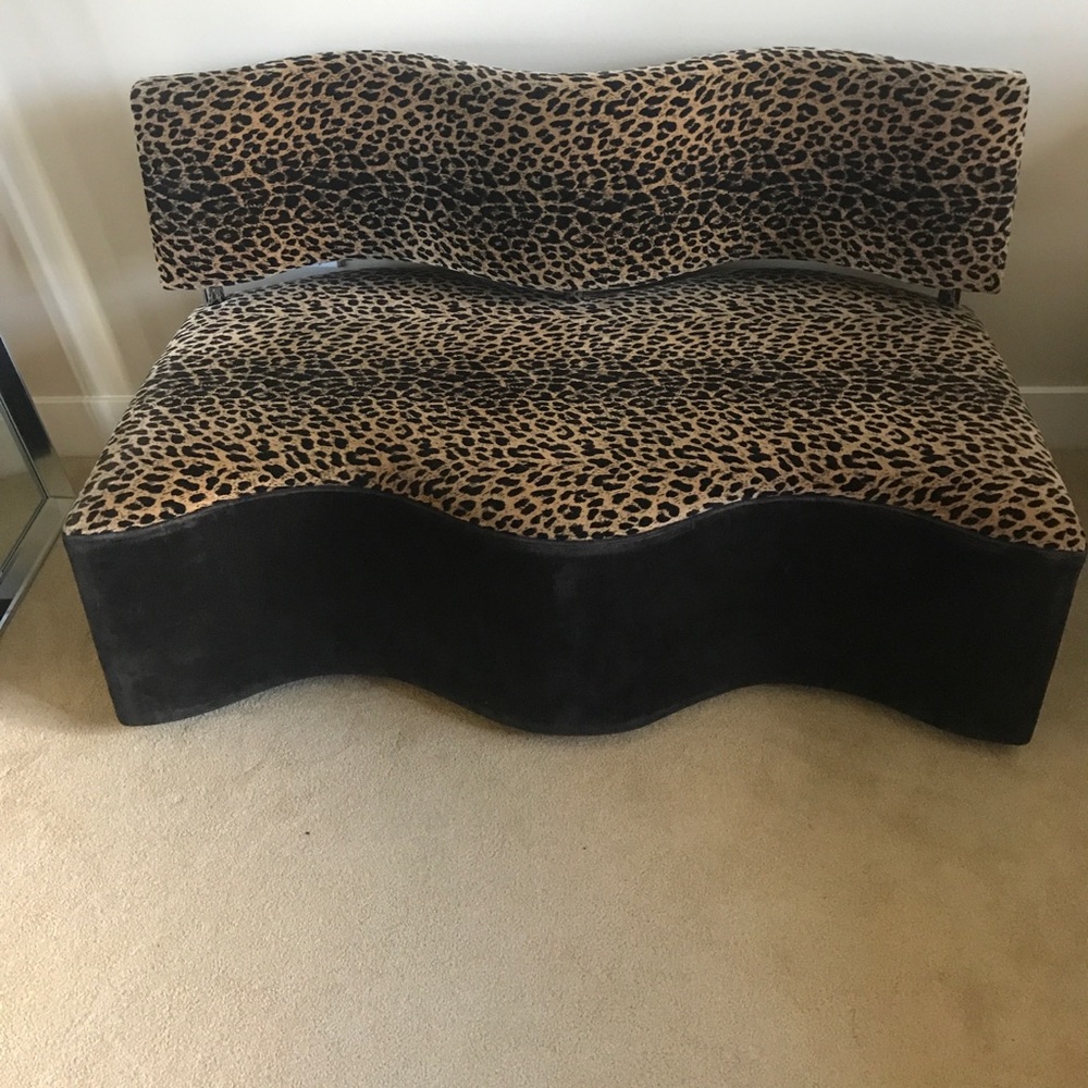 Leopard print and velvet love seat