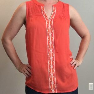 Skies are Blue orange tank with crochet detail S
