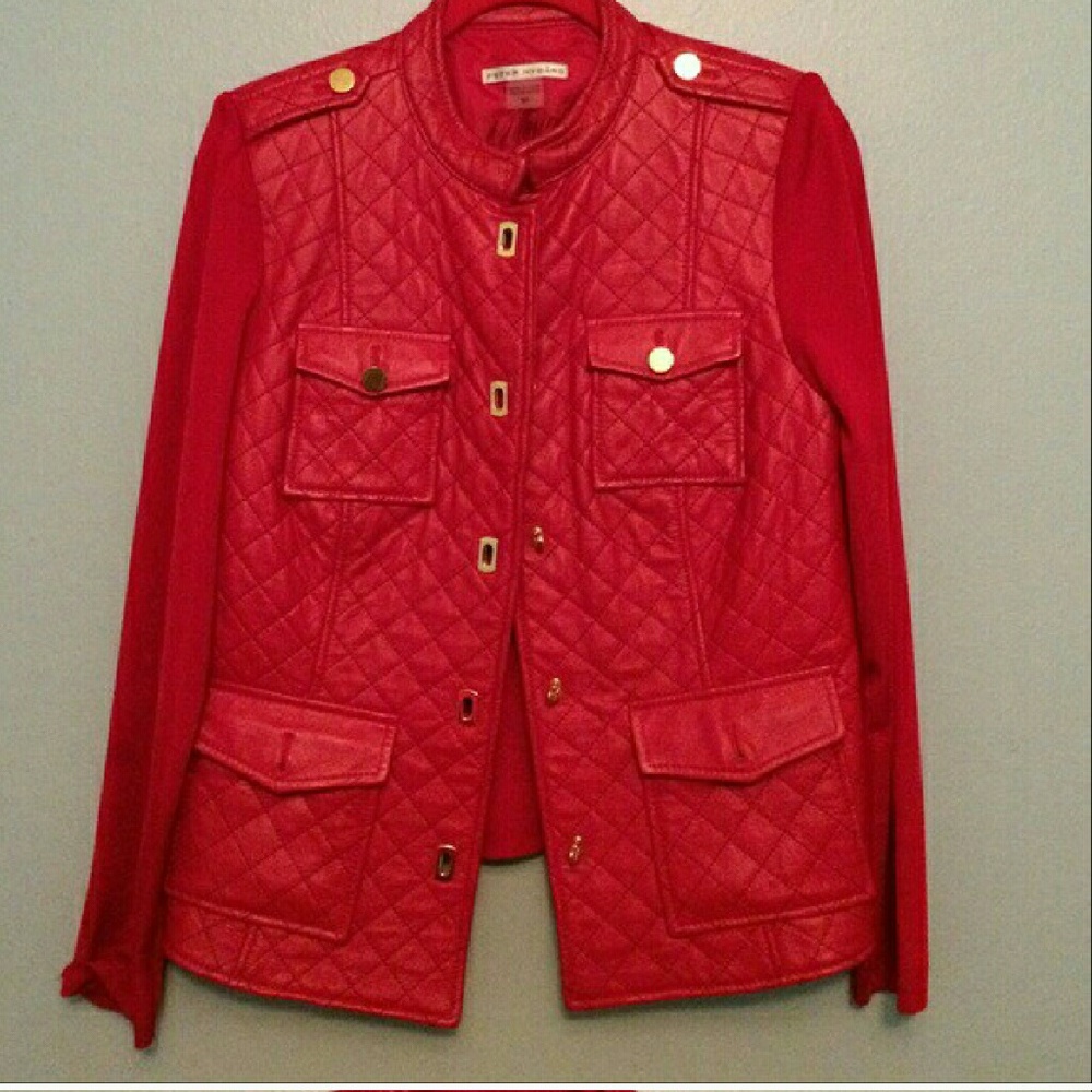 Peter Nygard Red Genuine Leather Jacket Size S