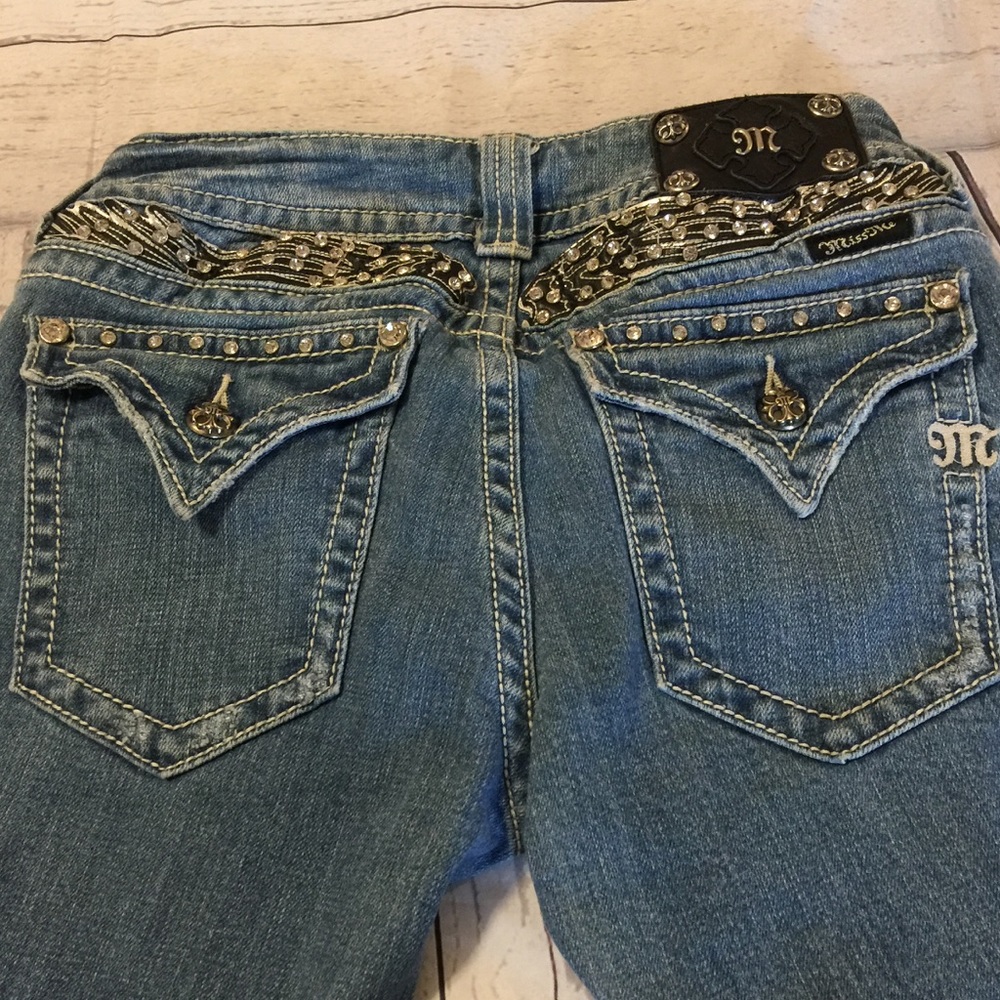 Miss Me Jeans Designer wings Rhinestone triangle