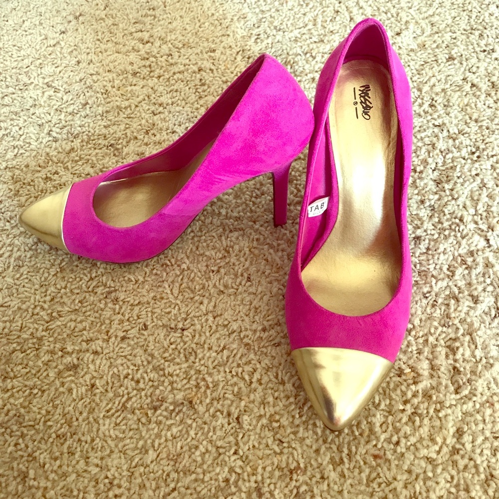 Magenta and gold heels