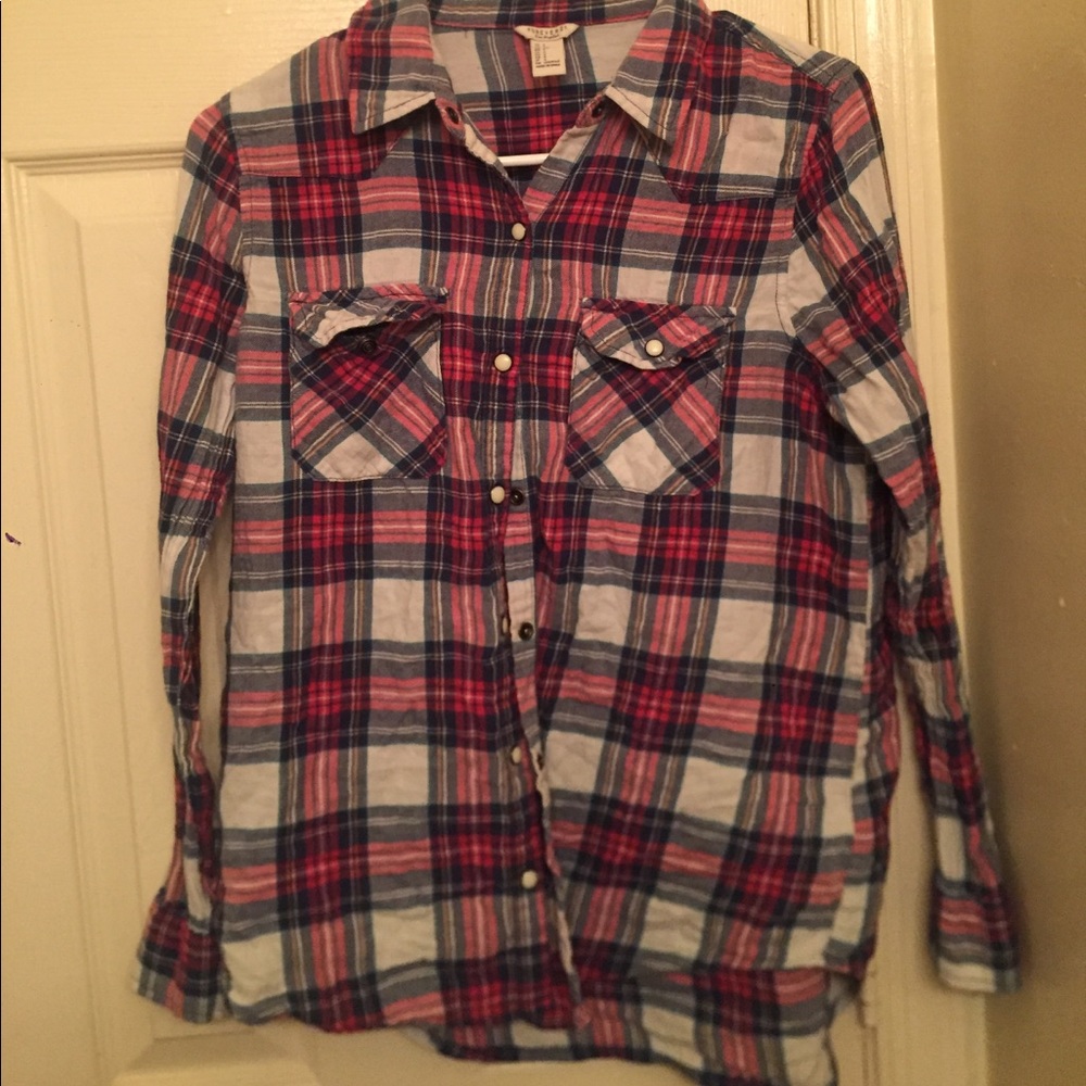 Pink and Blue Plaid Shirt