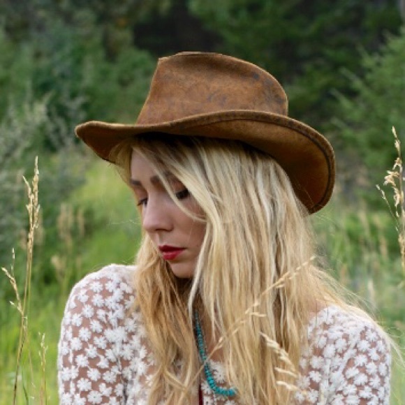 Pinched front western style boho leather hat main image 6