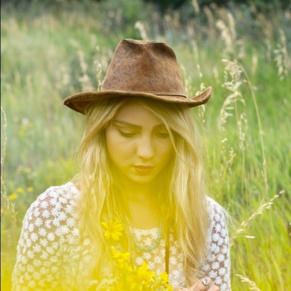 Pinched front western style boho leather hat main image 4