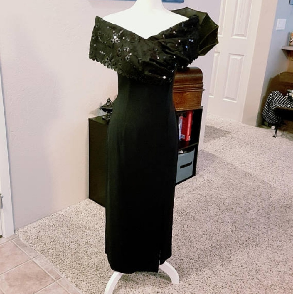 Vintage 80s Black Off-Shoulder Dress by JR Nites