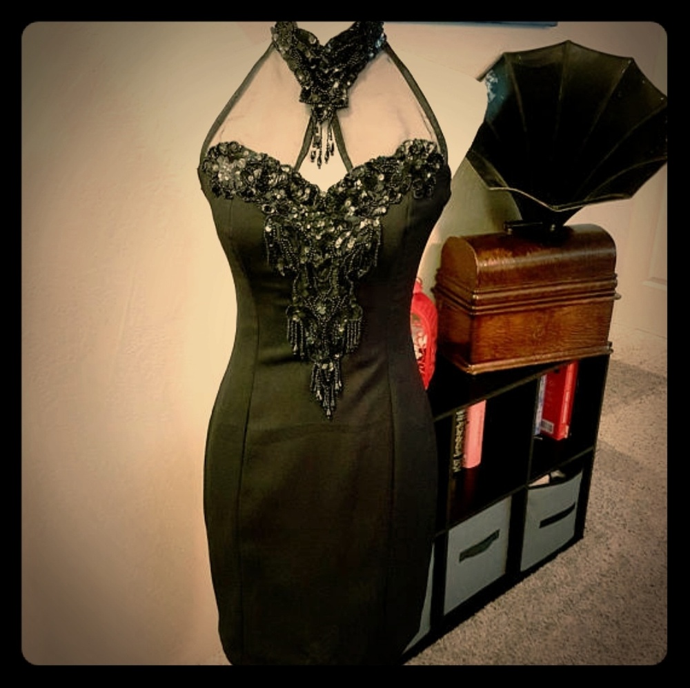 Vintage 80s Beaded Little Black Dress by LA Glo
