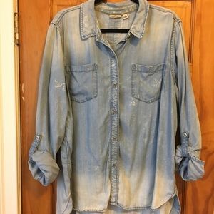 Denim button up shirt with dyed bottom