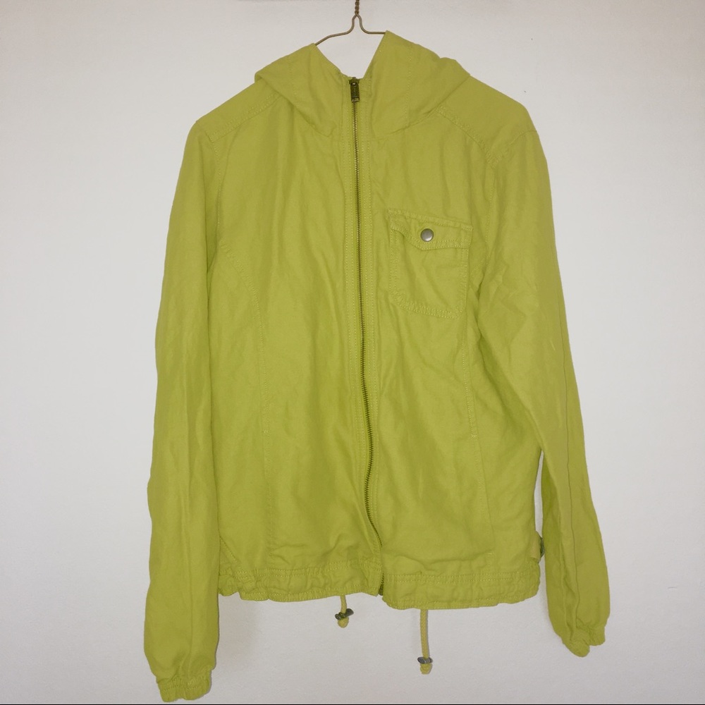 EDDIE BAUER Cargo Jacket Yellow /Green w Hood Zip