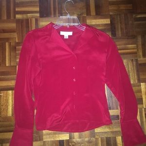 Faux silk red bottom down shirt