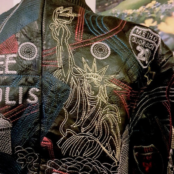 South Paradiso Leather Jacket with Embroidery