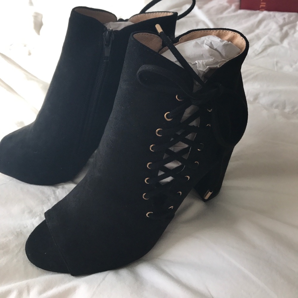 Black Lace up tie booties