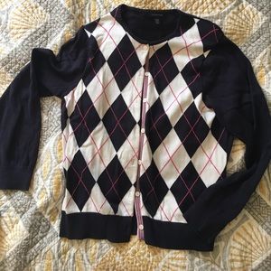 Lands End button down cardigan - navy and cream