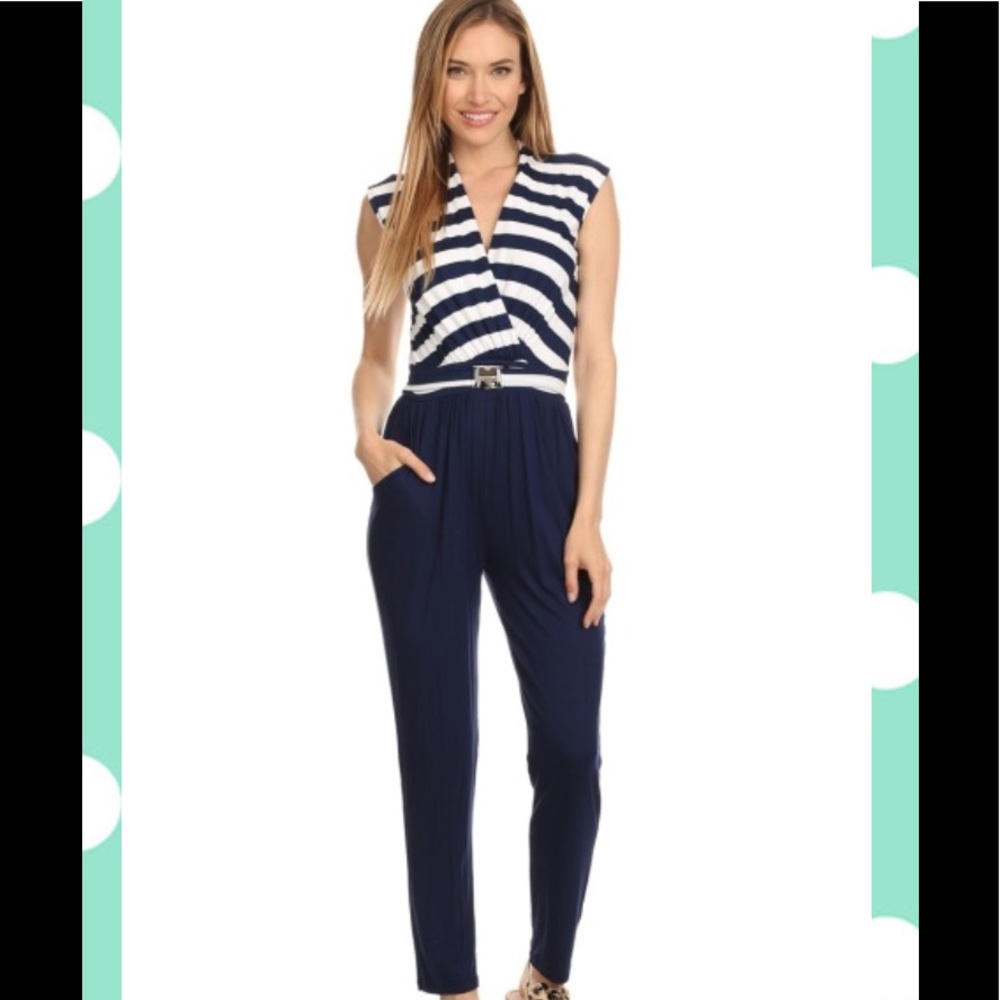 GILLI NAVY & WHITE STRIPE JUMPSUIT