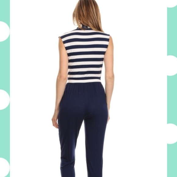 GILLI NAVY & WHITE STRIPE JUMPSUIT - Picture 2 of 2