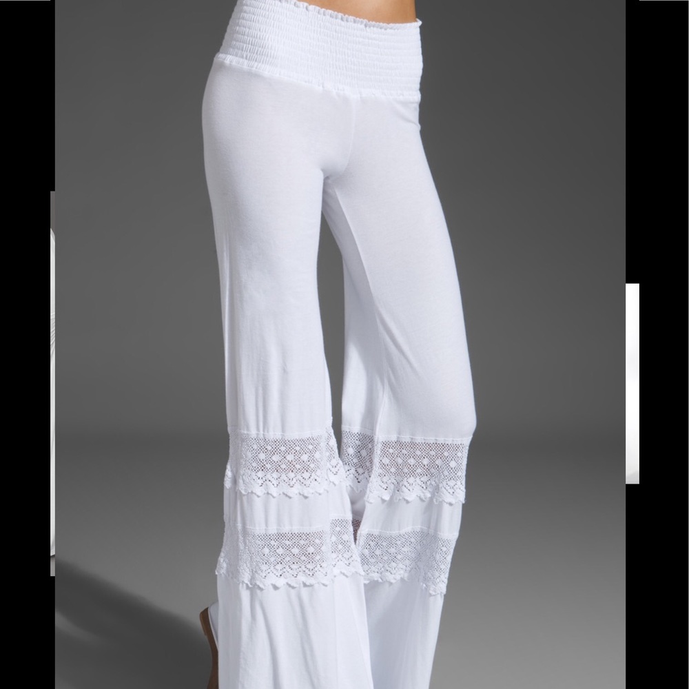 Nightcap white cotton wide leg pant Sz 1 lace leg