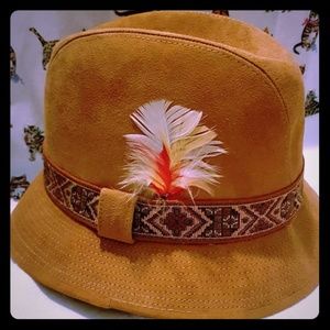 Vintage Champ Tan Suede Fedora with Red Feather