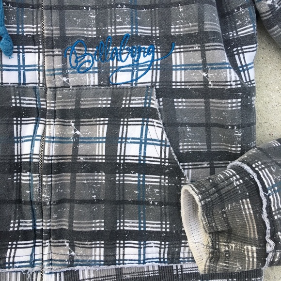 Billabong Plaid Gray Blue White Reversible Hoodie - Picture 2 of 4
