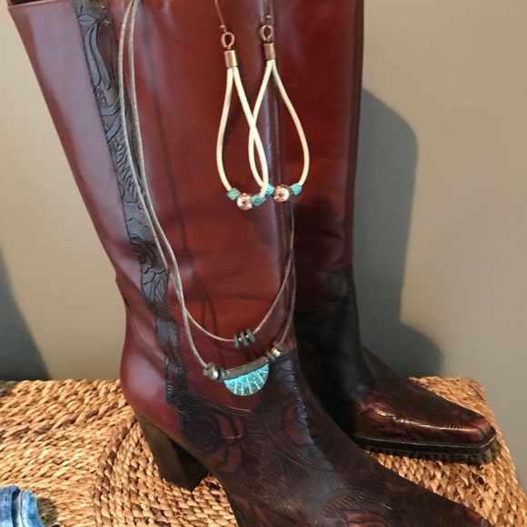 Necklace 16" leather/Mykonos copper w/greenSOLD - Picture 3 of 6