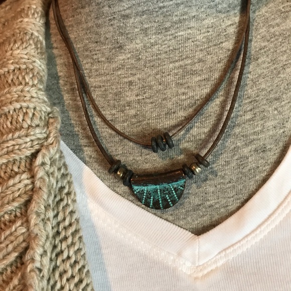 Necklace 16" leather/Mykonos copper w/greenSOLD - Picture 4 of 6