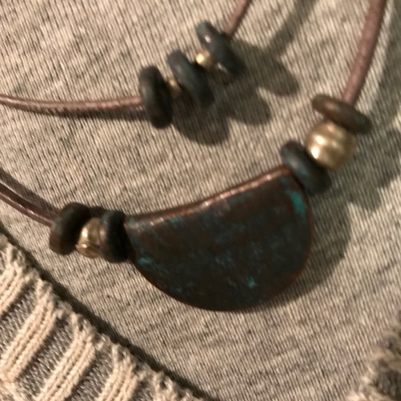 Necklace 16" leather/Mykonos copper w/greenSOLD - Picture 5 of 6